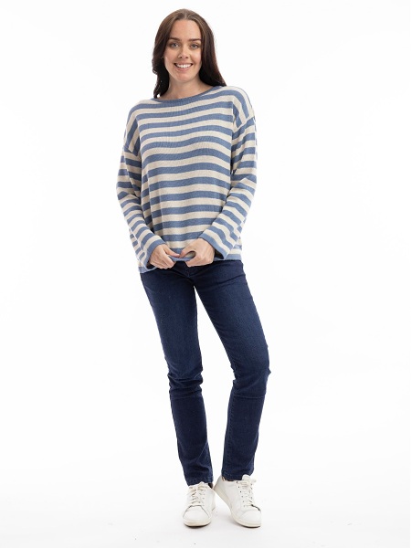 Orientique Knit Pullover R-Neck 1301 - Demin Natural